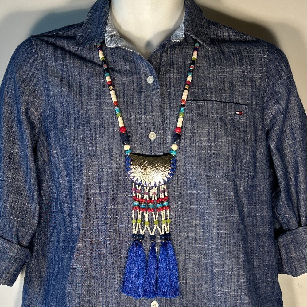 Chico's NWT Skylab Multi Color Beaded Medallion Necklace Navajo Rodeo Ranch